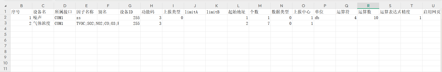 modbus規(guī)則模板